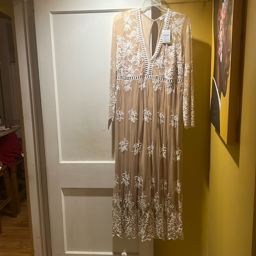 Forever 21, size: 2X, tan, sexy low cut front and back maxi dress, new with tags